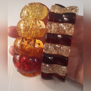 Amber and Red Beaded Bracelet Set